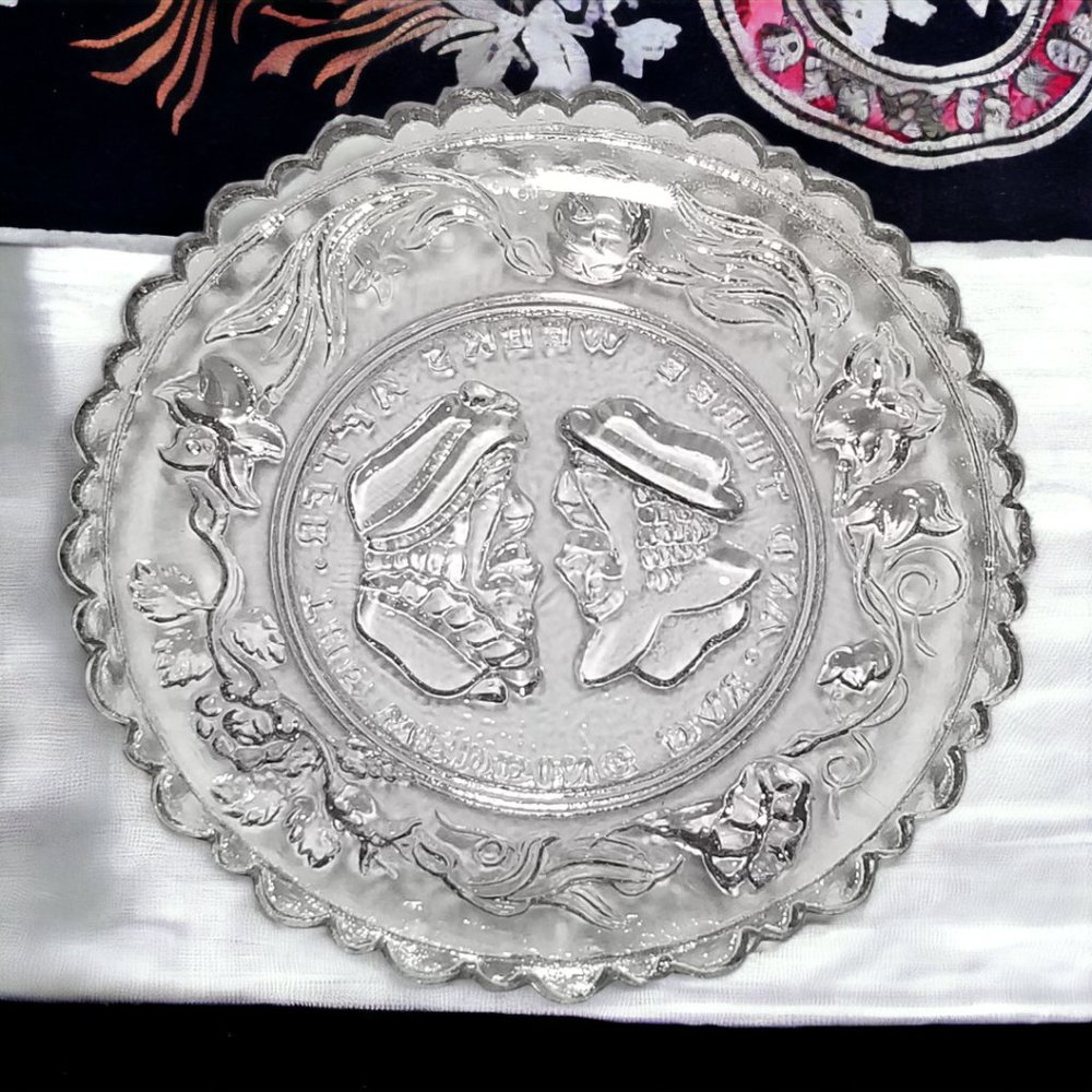 EAPG Mini Clear Glass Plates Westmoreland The Wedding Day & Hearts & Lyre 1930 - Picture 2 of 8